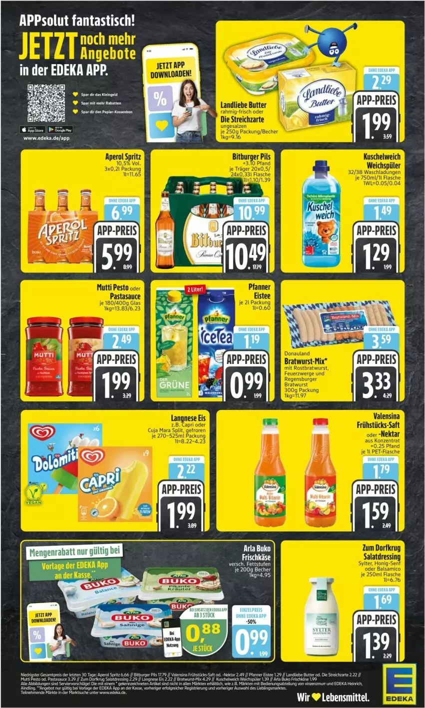 Aktueller Prospekt Edeka - Prospekte - von 21.07 bis 26.07.2025 - strona 2 - produkty: aperol, arla, arla buko, asti, Becher, bier, bitburger, bitburger pils, Buko, burger, butter, eis, eistee, fanta, frischkäse, Käse, landliebe, Nektar, papier, pfanne, Pfanner, pils, reis, saft, Streichzart, tee, Ti, tisch, valensina, ZTE