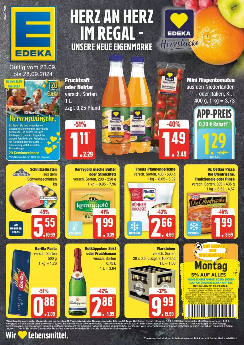 Aktueller Prospekt Edeka - Prospekte - von 21.09 bis 28.09.2024 - strona 1 - produkty: braten, butter, deka, Dr. Oetker, eier, eis, irische butter, lebensmittel, pizza, reis, rispentomaten, Schere, tee, Ti, tomate, tomaten, ZTE