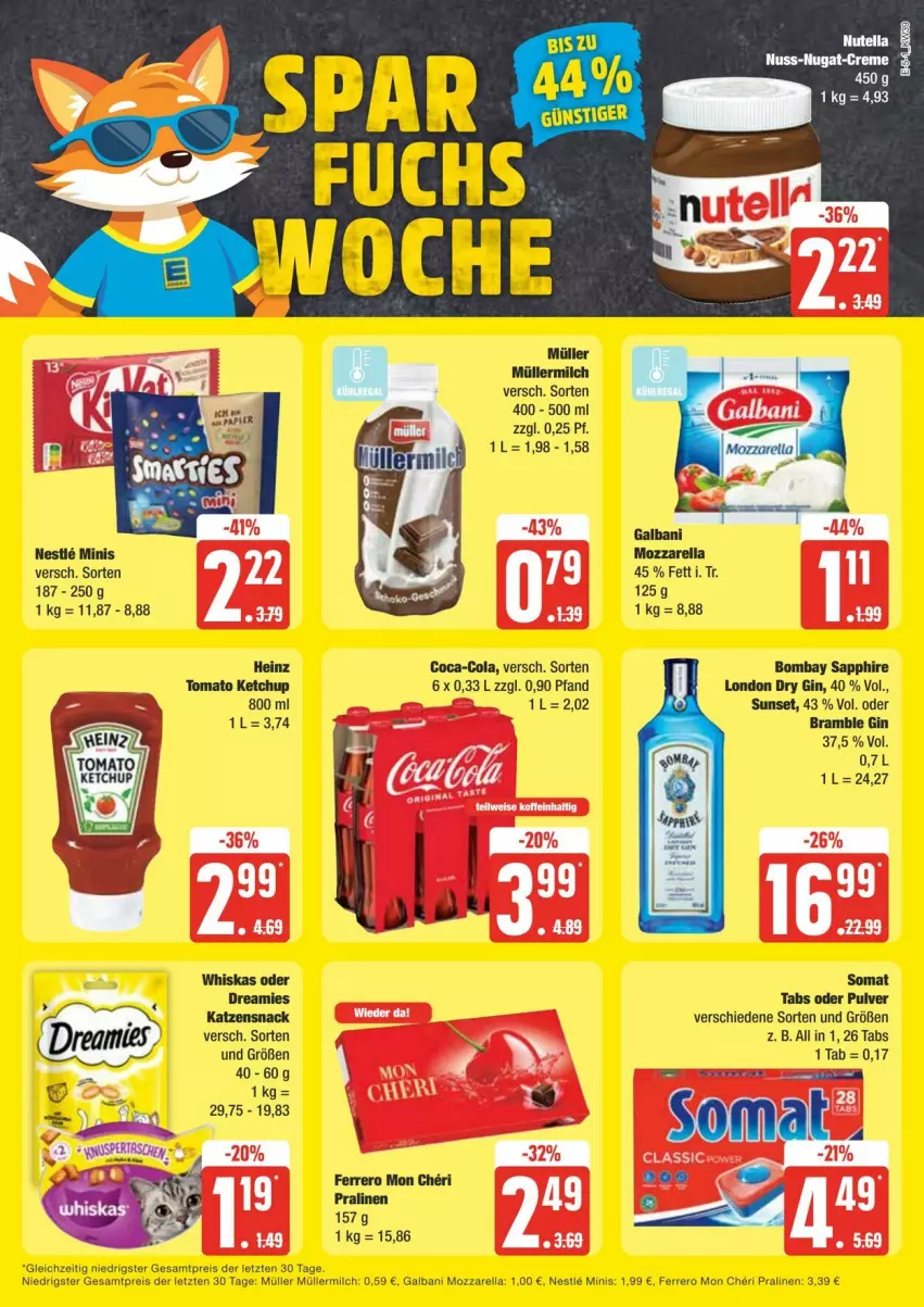 Aktueller Prospekt Edeka - Prospekte - von 21.09 bis 28.09.2024 - strona 5 - produkty: bombay sapphire, coca-cola, cola, dry gin, eis, ferrero, galbani, gin, london dry, london dry gin, milch, mozzarella, Müller, müllermilch, pralinen, reis, rel, sapphire, somat, Ti, ZTE