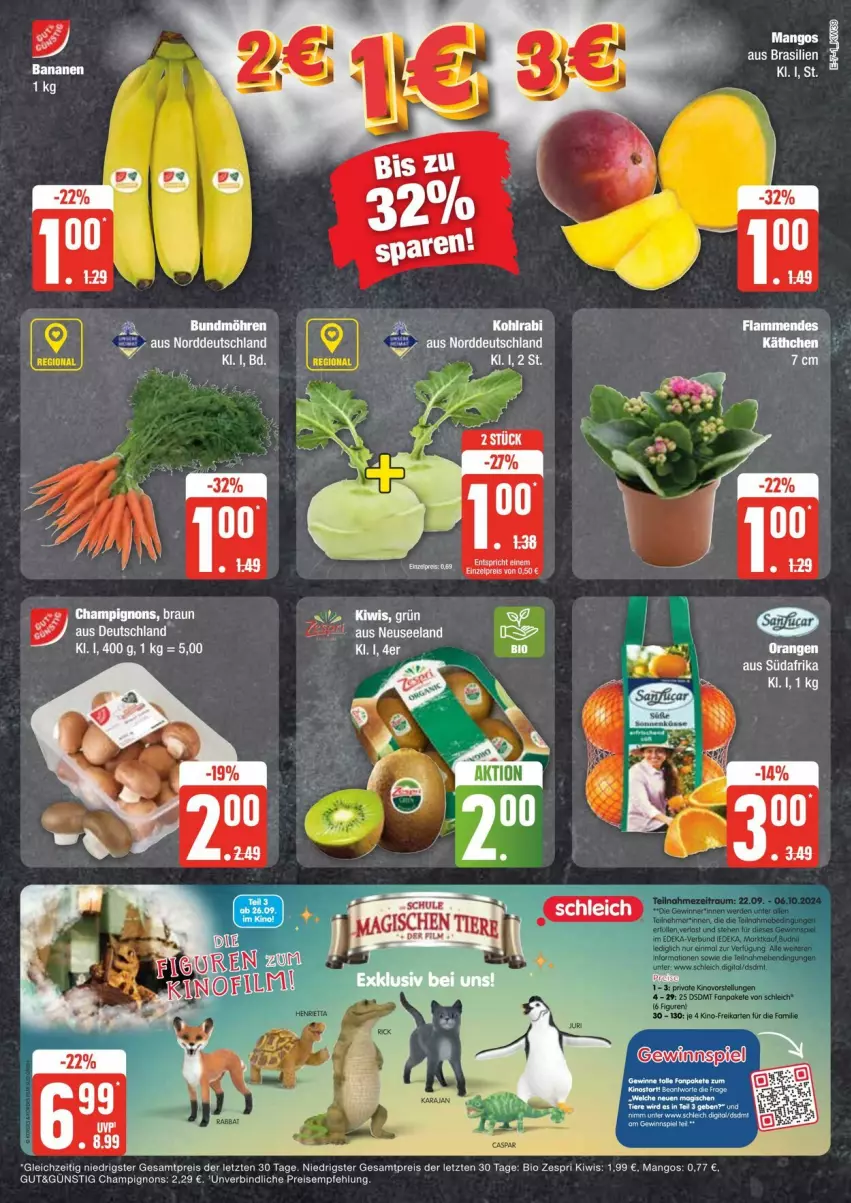 Aktueller Prospekt Edeka - Prospekte - von 21.09 bis 28.09.2024 - strona 7 - produkty: bio, braun, Bundmöhren, champignon, champignons, eis, kiwi, mango, mangos, möhren, reis, Ti, zespri, ZTE