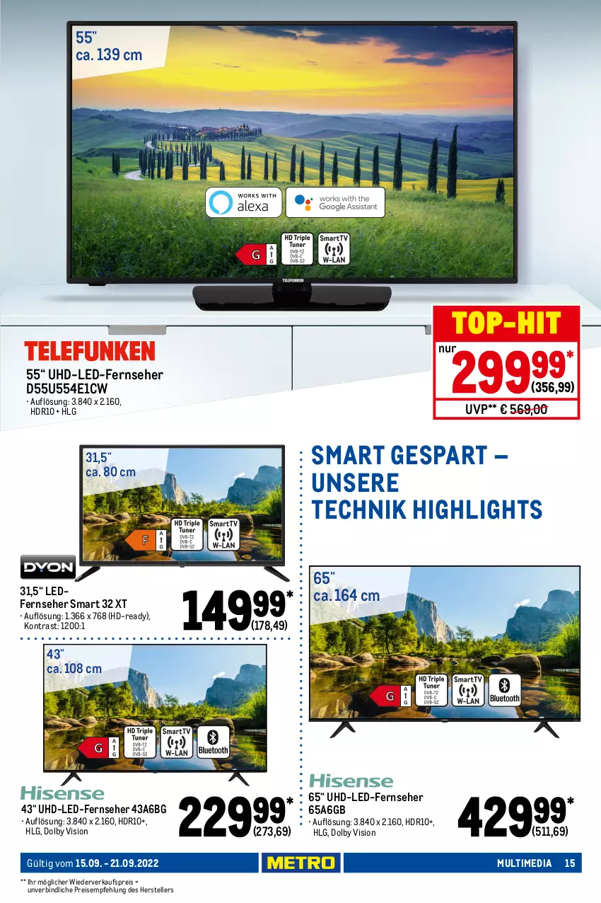 Aktueller Prospekt Metro - NonFood - von 15.09 bis 21.09.2022 - strona 15 - produkty: auto, celeron, eis, elle, ente, fernbedienung, fernseher, fisch, fische, fritz, HD Graphics, Intel, Lampe, LG, notebook, Pentium, reis, Ria, ring, Router, sonderposten, steckdose, teller, Ti, tisch, top-hit, uhd, VivoBook