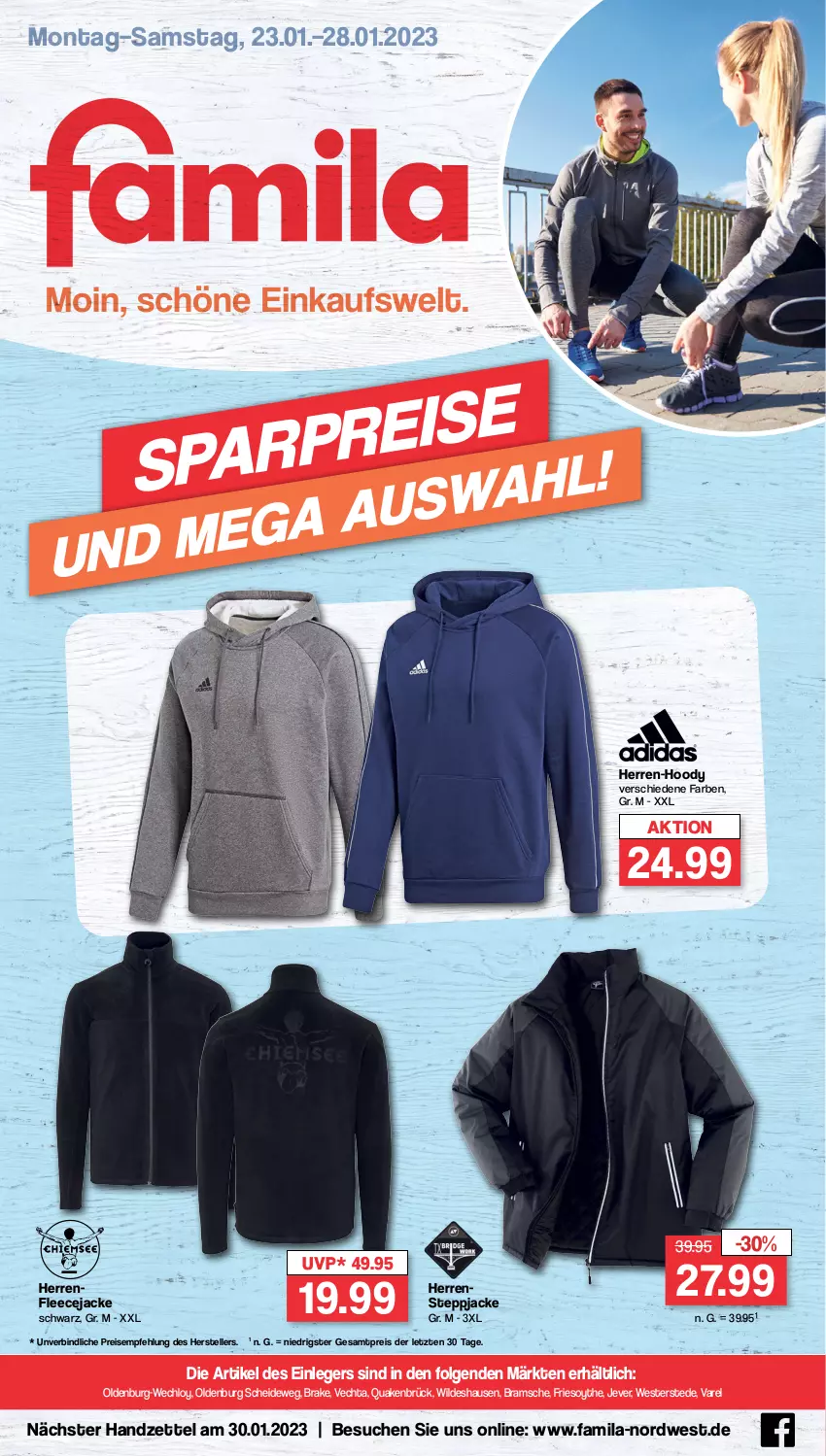 Aktueller Prospekt Famila - Prospekte - von 23.01 bis 28.01.2023 - strona 1 - produkty: eis, elle, Fleecejacke, Jacke, jever, LG, reis, rel, Steppjacke, teller, Ti, Weste, Wild, ZTE