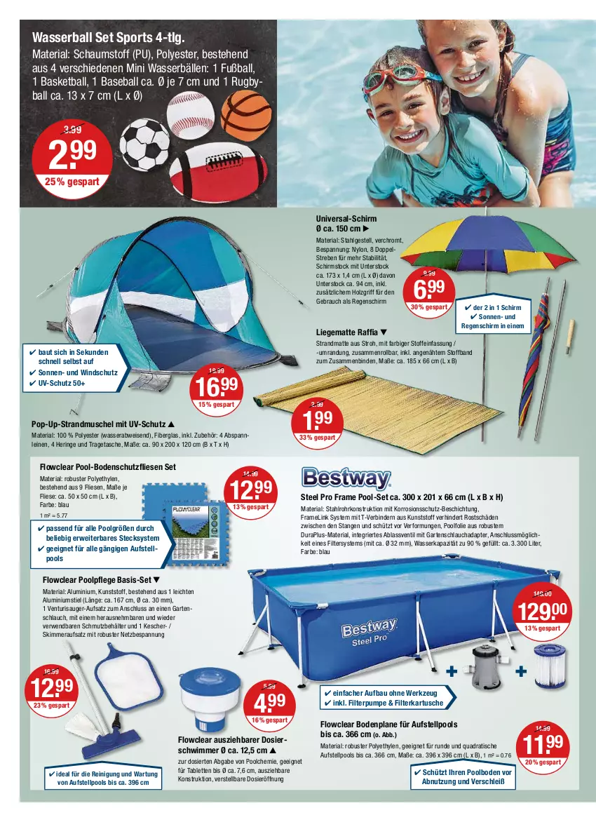 Aktueller Prospekt Vmarkt - V-Markt - von 23.06 bis 29.06.2022 - strona 16 - produkty: adapter, ball, Bau, Behälter, binden, eis, Fußball, Garten, gartenschlauch, hering, Holz, Kescher, leine, LG, Liege, passend für alle, pool, quad, Rauch, Reinigung, Ria, ring, rwe, schlauch, Sport, steel pro, strandmatte, tablet, tablett, Tablette, Tasche, tee, Ti, tisch, tragetasche, uv-schutz, wasser, Wasserball, werkzeug, Windschutz