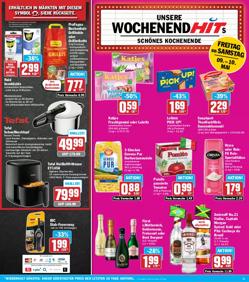 Aktueller Prospekt Hit - Wochenprospekt - von 05.05 bis 10.05.2025 - strona 15 - produkty: alkohol, auto, beutel, bio, biozidprodukte, blume, blumen, blumenöl, braten, briketts, brut, brut dargent, buch, cachaça, Cap, captain morgan, edelstahl, eis, Feuerzeug, filet, filets, fisch, flasche, freixenet, fritteuse, frucht, fruchtgummi, geldermann, grill, grillbriketts, Grillkohle, hartweizen, Heißluftfritteuse, Holz, Insektizid, katjes, Kochtopf, Lakritz, lamm, lebensmittel, leibniz, Mett, metternich, Mottenfalle, Mückenstecker, nudel, nudeln, nuss, obst, oder lakritz, oryza, pflanze, pflanzen, Pick Up!, pomito, profagus, Rauch, reis, reiss, rwe, saupiquet, Schnellkochtopf, sekt, smirnoff, sonnenblume, sonnenblumen, sonnenblumenöl, Spezi, tefal, thunfisch, Ti, Tiere, tisch, tomate, tomaten, topf, touchscreen, trolli, vodka, ZTE