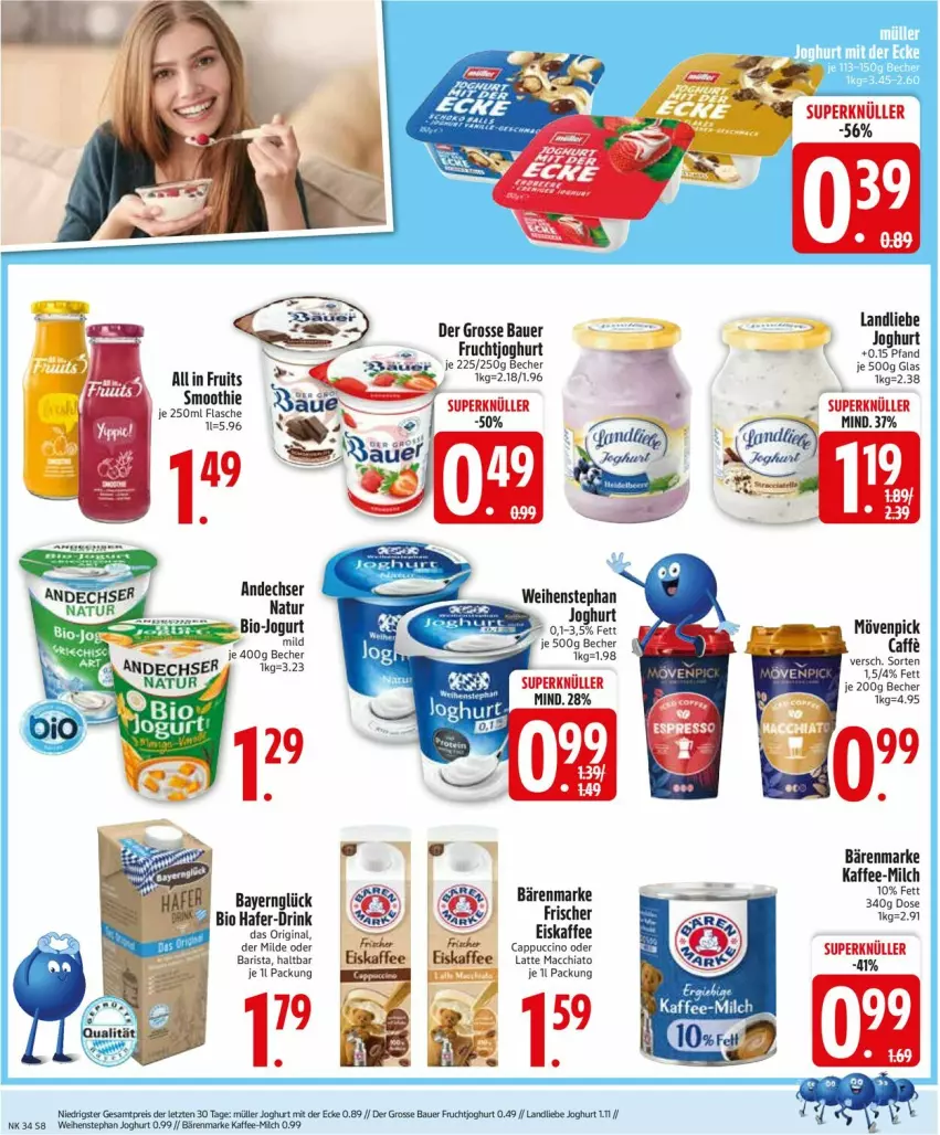 Aktueller Prospekt Edeka - Prospekte - von 18.08 bis 23.08.2025 - strona 10 - produkty: ACC, auer, bärenmarke, Bau, Bauer, Becher, bio, Cap, cappuccino, chia, cin, drink, eis, eiskaffee, flasche, frucht, fruchtjoghurt, gin, hafer, joghur, joghurt, jogurt, kaffee, landliebe, landliebe joghurt, latte, latte macchiato, mac, macchiato, milch, mövenpick, natur, smoothie, weihenstephan, ZTE