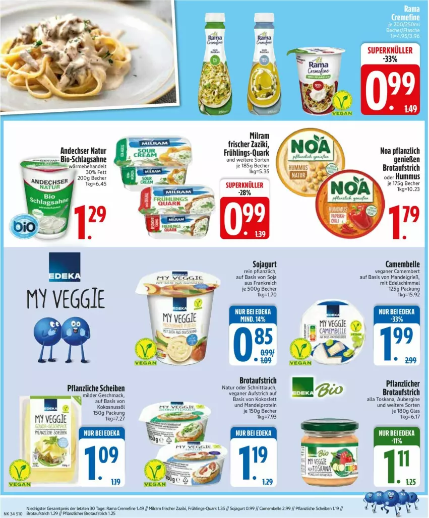 Aktueller Prospekt Edeka - Prospekte - von 18.08 bis 23.08.2025 - strona 12 - produkty: andechser natur, aubergine, aufstrich, Becher, bio, brot, brotaufstrich, camembert, deka, eis, elle, gin, kokos, Kokosfett, kokosnuss, Kokosnussöl, LG, mac, mandel, milram, natur, nuss, quark, rama, reis, sahne, schlagsahne, schnittlauch, soja, veggie, zaziki, ZTE