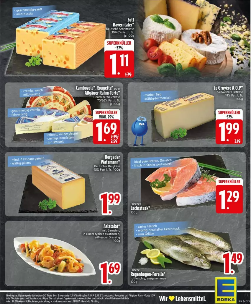 Aktueller Prospekt Edeka - Prospekte - von 18.08 bis 23.08.2025 - strona 15 - produkty: eis, elle, fleisch, forelle, garnelen, hartkäse, Käse, lachs, LG, nero, rel, rouge, rougette, sahne, salat, schnittkäse, schweizer hartkäse, steak, tee, Ti, tisch, torte