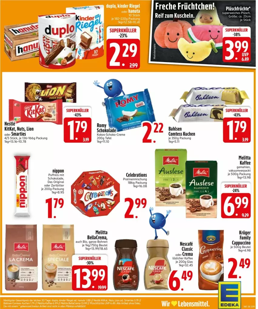 Aktueller Prospekt Edeka - Prospekte - von 18.08 bis 23.08.2025 - strona 21 - produkty: bahlsen, bellacrema, beutel, bio, bohne, bohnen, comtess, comtess kuchen, creme, deka, eis, gin, kaffee, kitkat, kokos, krüger, kuchen, lion, löslicher kaffee, melitta, nescafe, nippon, pralinen, reis, schoko, schokolade, smarties, Ti