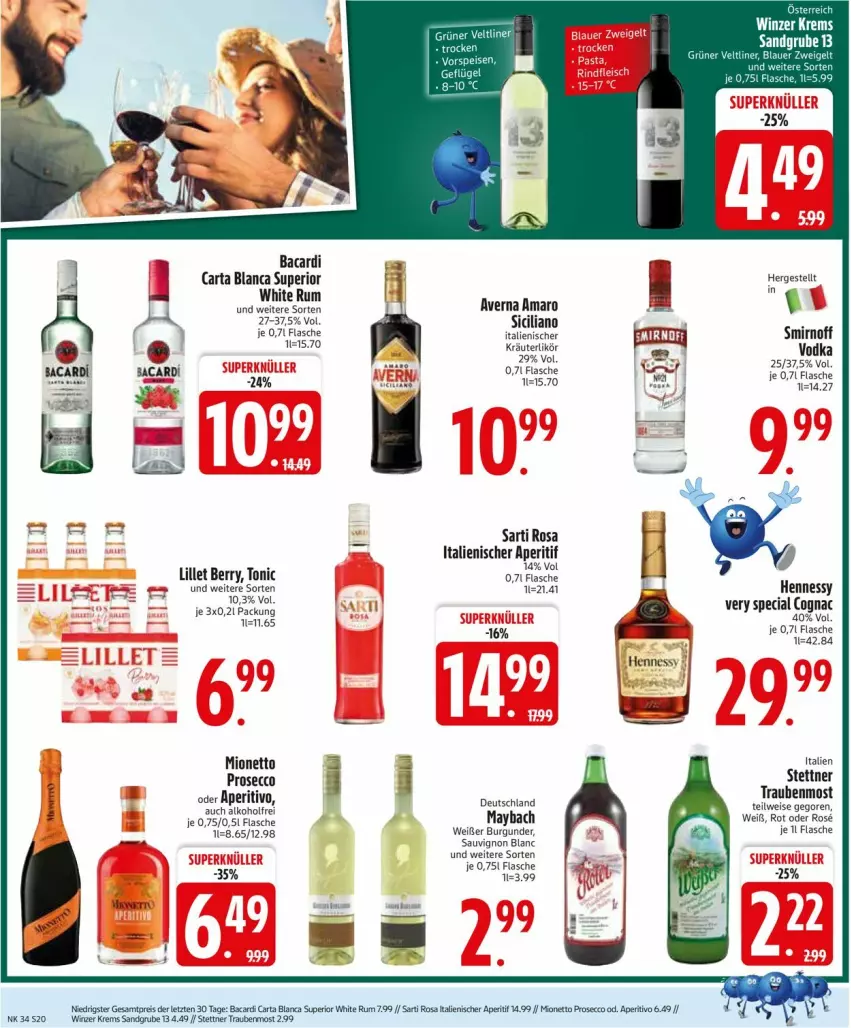 Aktueller Prospekt Edeka - Prospekte - von 18.08 bis 23.08.2025 - strona 22 - produkty: alkohol, amaro, aperitif, averna, bacardi, burgunder, Cognac, ecco, eis, flasche, kräuter, kräuterlikör, likör, lillet, maybach, mionetto, prosecco, rum, sac, sauvignon, sauvignon blanc, Ti, tonic, trauben, white rum
