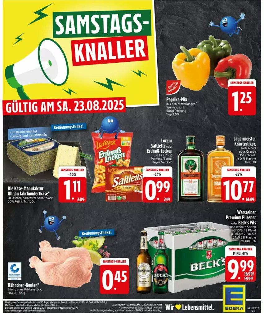 Aktueller Prospekt Edeka - Prospekte - von 18.08 bis 23.08.2025 - strona 30 - produkty: Abtei, beck's, deka, eis, erde, flasche, Germ, halbfester schnittkäse, jägermeister, Käse, LG, Meister, pils, schnittkäse, Sport, steiner, Ti, warsteiner
