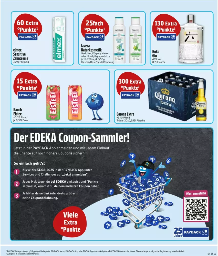 Aktueller Prospekt Edeka - Prospekte - von 18.08 bis 23.08.2025 - strona 7 - produkty: angebot, angebote, ball, beutel, corona, corona extra, coupon, coupons, creme, deka, eis, eistee, elmex, flasche, gin, kosmetik, lavera, LG, natur, naturkosmetik, payback, Rauch, tee, Ti, zahncreme