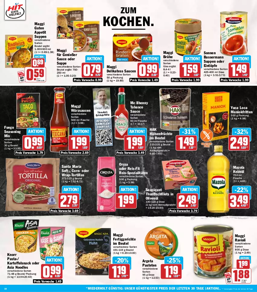 Aktueller Prospekt Hit - Wochenprospekt - von 30.06 bis 05.07.2025 - strona 10 - produkty: avocado, beutel, Brühe, cocktail, delikatess sauce, eintöpfe, eis, fertiggericht, fertiggerichte, filet, filets, fisch, flasche, früchte, garnelen, hülsenfrüchte, in olivenöl, kartoffel, keimöl, knorr, knorr pasta, lenco, maggi, mazola, olive, oliven, olivenöl, oryza, pasta, pastete, ravioli, reis, reis-fit, Ria, sauce, saucen, saupiquet, senf, snack, Spezi, suppe, suppen, tabasco, thunfisch, Ti, tortilla, tortillas, wrap, würzsauce, würzsaucen, ZTE
