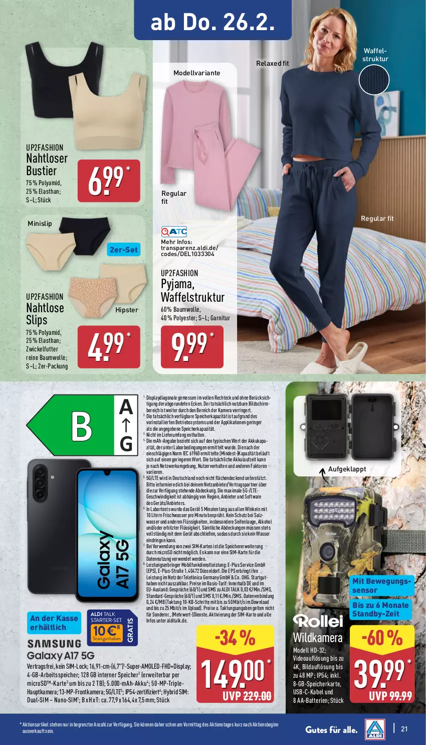 Aktueller Prospekt Aldi Nord - Von Montag - von 23.02 bis 28.02.2026 - strona 24 - produkty: AA-Batterien, akku, aldi, aldi talk, alkohol, axe, batterie, batterien, Bau, baumwolle, Betriebssystem, Bewegungssensor, decke, dell, deo, dual-sim, eis, erde, frontkamera, garnitur, Germ, gin, hauptkamera, kamera, microsd, Minislip, Mode, Pyjama, reine baumwolle, reis, rel, Ria, ring, rum, rwe, salz, Seife, sim, slip, slips, Soda, Software, speicherkarte, Stier, Ti, up2fashion, usb, wasser, WICK, Wild, Wildkamera, wolle, ZTE