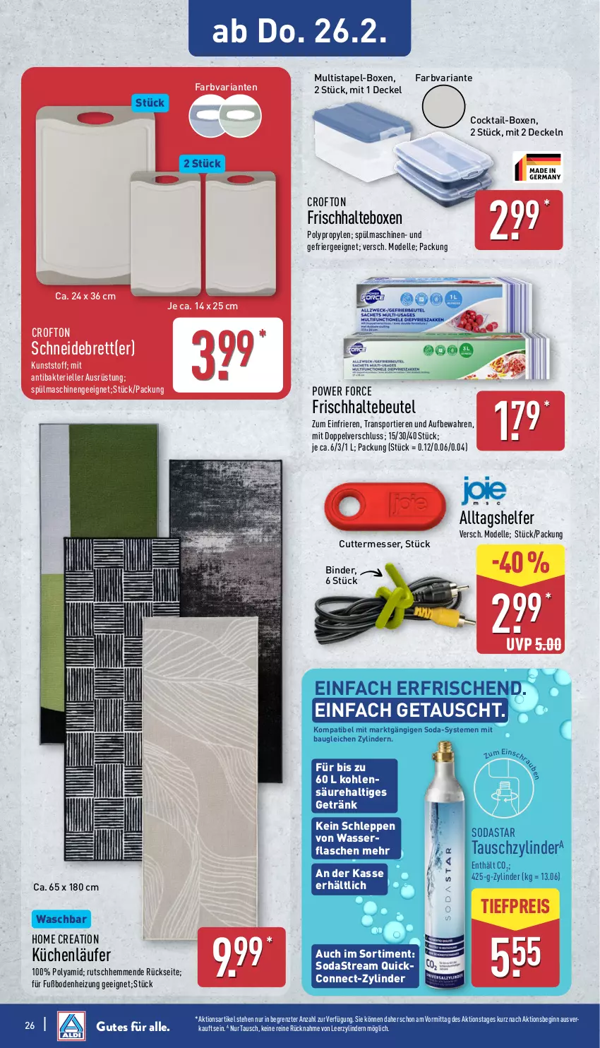 Aktueller Prospekt Aldi Nord - Von Montag - von 23.02 bis 28.02.2026 - strona 29 - produkty: Bau, beutel, cocktail, Crofton, decke, Deckel, dell, eis, elle, Ergee, flasche, getränk, gin, küche, Küchen, Läufer, messer, Mode, reis, Ria, schneidebrett, Soda, sodastream, Sport, spülmaschinen, Ti, tiefpreis, Tiere, wasser, ZTE