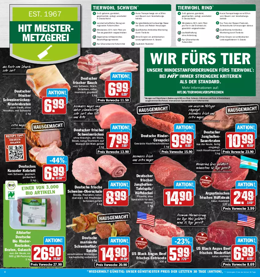 Aktueller Prospekt Hit - Prospekte - von 31.10 bis 05.11.2022 - strona 4 - produkty: auer, Bau, Bauer, beef, bio, braten, cevapcici, decke, Deckel, eis, filet, filets, fleisch, frischkäse, Geflügel, gewürz, gulasch, hackfleisch, hüftsteak, jungbullen, Käse, kasseler, Kette, kotelett, krustenbraten, küche, Küchen, lack, mais, Meister, Mett, monitor, natur, pfanne, pfannen, pute, reis, Ria, rind, rinder, rinderfilet, Rinderroulade, rinderrouladen, ring, rouladen, Schal, Schale, schinken, schwein, schweine, schweinefilet, schweinerücken, Spezi, Sport, steak, steaks, tafelspitz, Ti, Tiere, tisch, wein, weine, ZTE