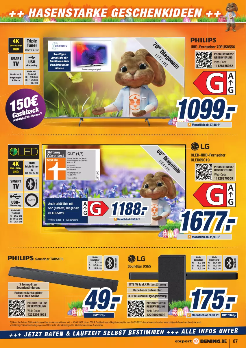 Aktueller Prospekt Expert Aurich - Prospekte - von 14.04 bis 20.04.2022 - strona 7 - produkty: alexa, dell, dvb, DVB-T, eis, fernseher, hd triple tuner, LG, Mode, Philips, smart tv, soundbar, Subwoofer, Ti, tisch, tuner, uhd, usb