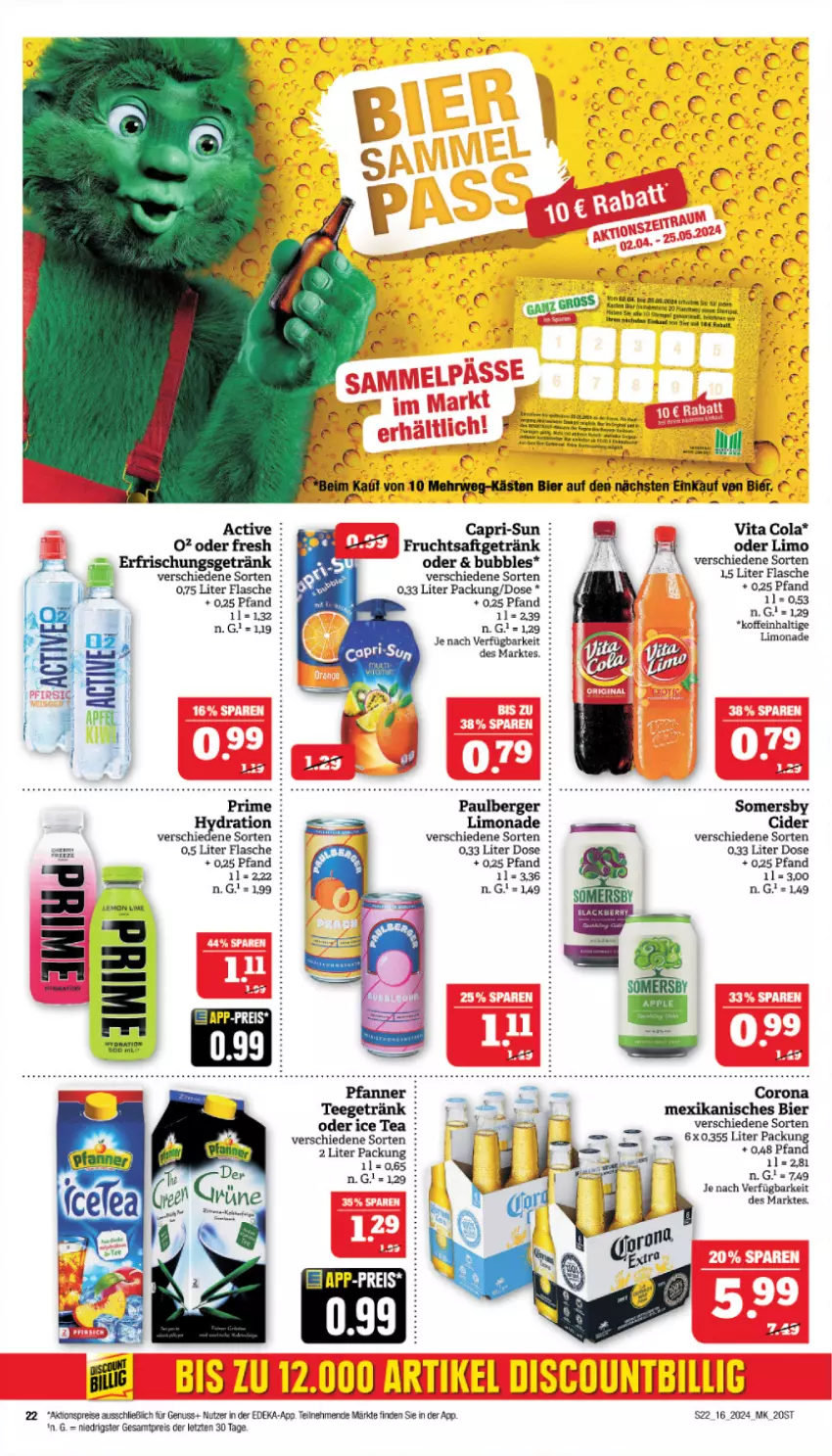 Aktueller Prospekt Marktkauf - Prospekt - von 14.04 bis 20.04.2024 - strona 24 - produkty: aktionspreis, apfel, Berger, bier, Cap, capri-sun, cider, cola, deka, eis, erfrischungsgetränk, flasche, frucht, fruchtsaft, fruchtsaftgetränk, getränk, ice tea, limo, limonade, nuss, reis, rwe, saft, somersby, tee, Ti, vita, Vita C, ZTE