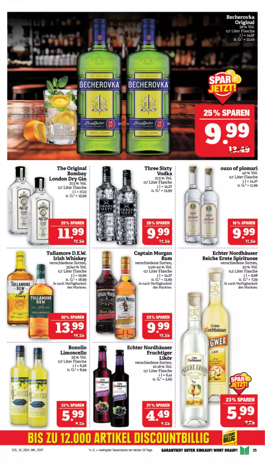 Aktueller Prospekt Marktkauf - Prospekt - von 14.04 bis 20.04.2024 - strona 27 - produkty: Becher, Becherovka, Cap, captain morgan, dry gin, eis, flasche, gin, hero, irish whiskey, limo, london dry, london dry gin, ouzo, reis, rum, Ti, tullamore, whiskey, ZTE