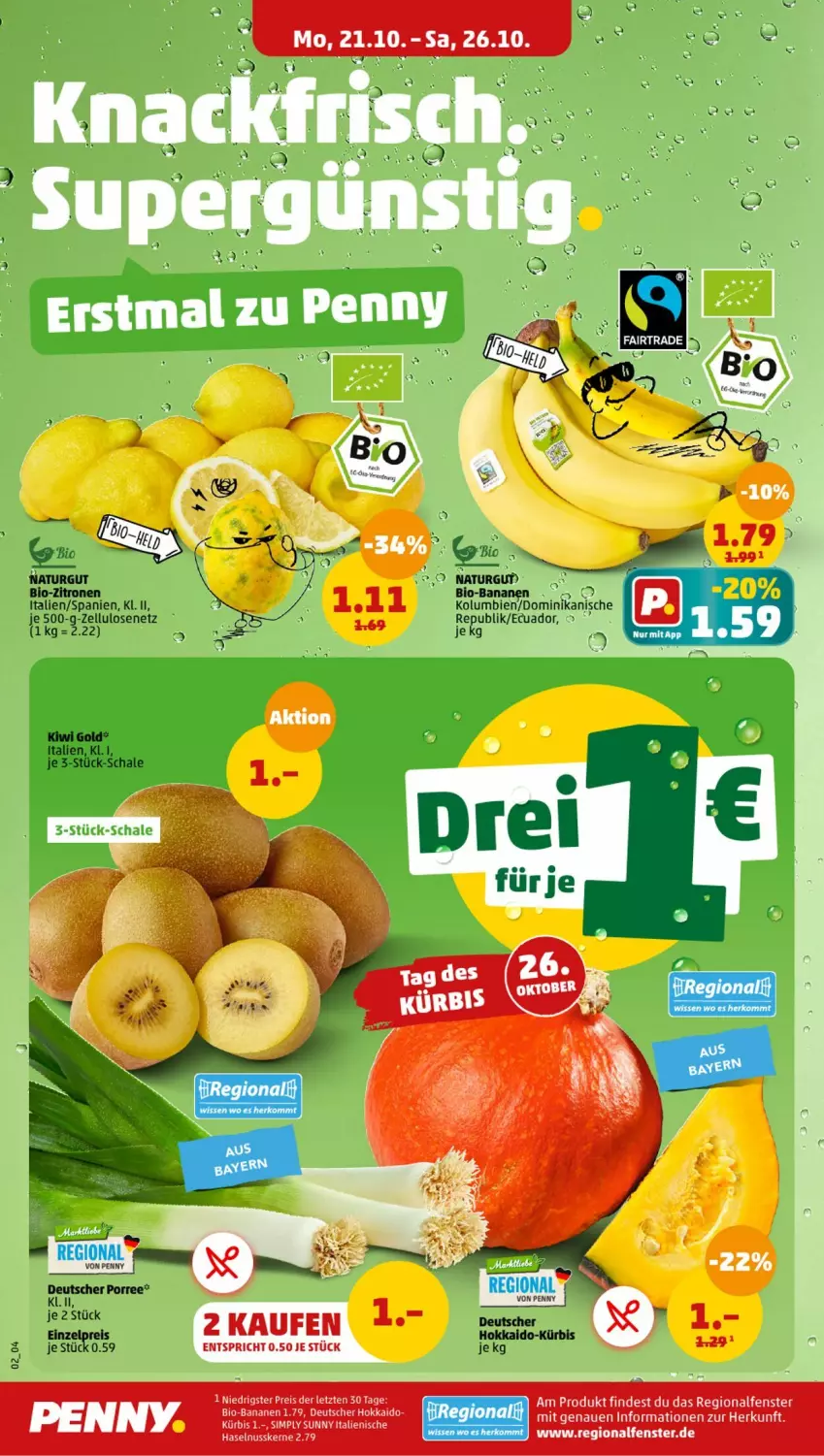 Aktueller Prospekt Penny - Prospekte - von 21.10 bis 26.10.2024 - strona 2 - produkty: bio, bio-zitronen, eis, kiwi, Kiwi Gold, natur, reis, Schal, Schale, zitrone, zitronen