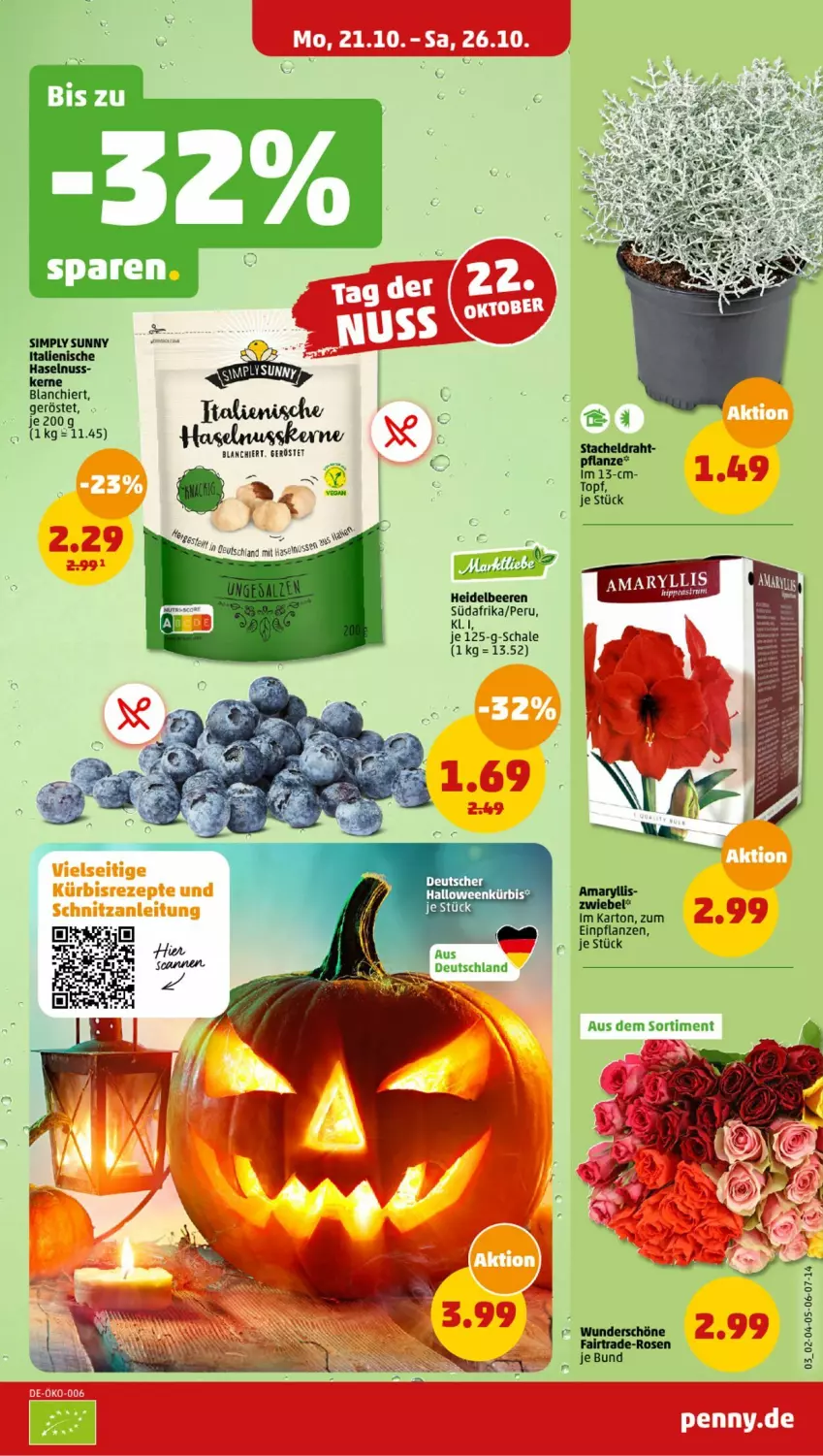 Aktueller Prospekt Penny - Prospekte - von 21.10 bis 26.10.2024 - strona 3 - produkty: beere, beeren, Draht, haselnuss, heidelbeere, heidelbeeren, hipp, Kürbis, nuss, pflanze, pflanzen, rel, rum, Schal, Schale, sim, Ti, topf, zwiebel