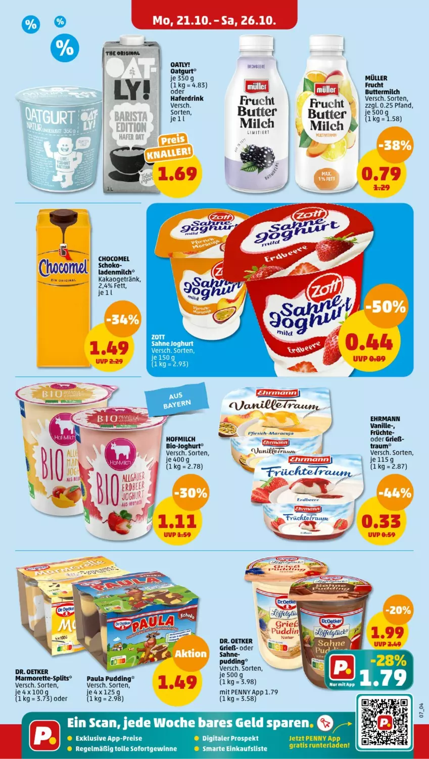 Aktueller Prospekt Penny - Prospekte - von 21.10 bis 26.10.2024 - strona 7 - produkty: beere, bio, bio-joghurt, brombeere, butter, drink, ehrmann, eis, elle, erdbeere, frucht, früchte, getränk, hafer, Haferdrink, joghur, joghurt, kakao, maracuja, marmorette, milch, Müller, Paula, paula pudding, pfirsich, pfirsich maracuja, pudding, reis, sahne, Ti, vanille