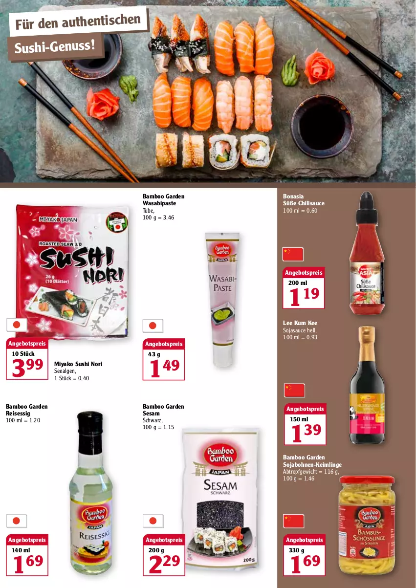 Aktueller Prospekt Globus - Prospekte - von 14.03 bis 19.03.2022 - strona 2 - produkty: angebot, angebotspreis, bamboo, bohne, bohnen, Bona, chili, eis, essig, LG, nuss, reis, sauce, sesam, soja, sojasauce, Sushi, Ti, tisch, wasa