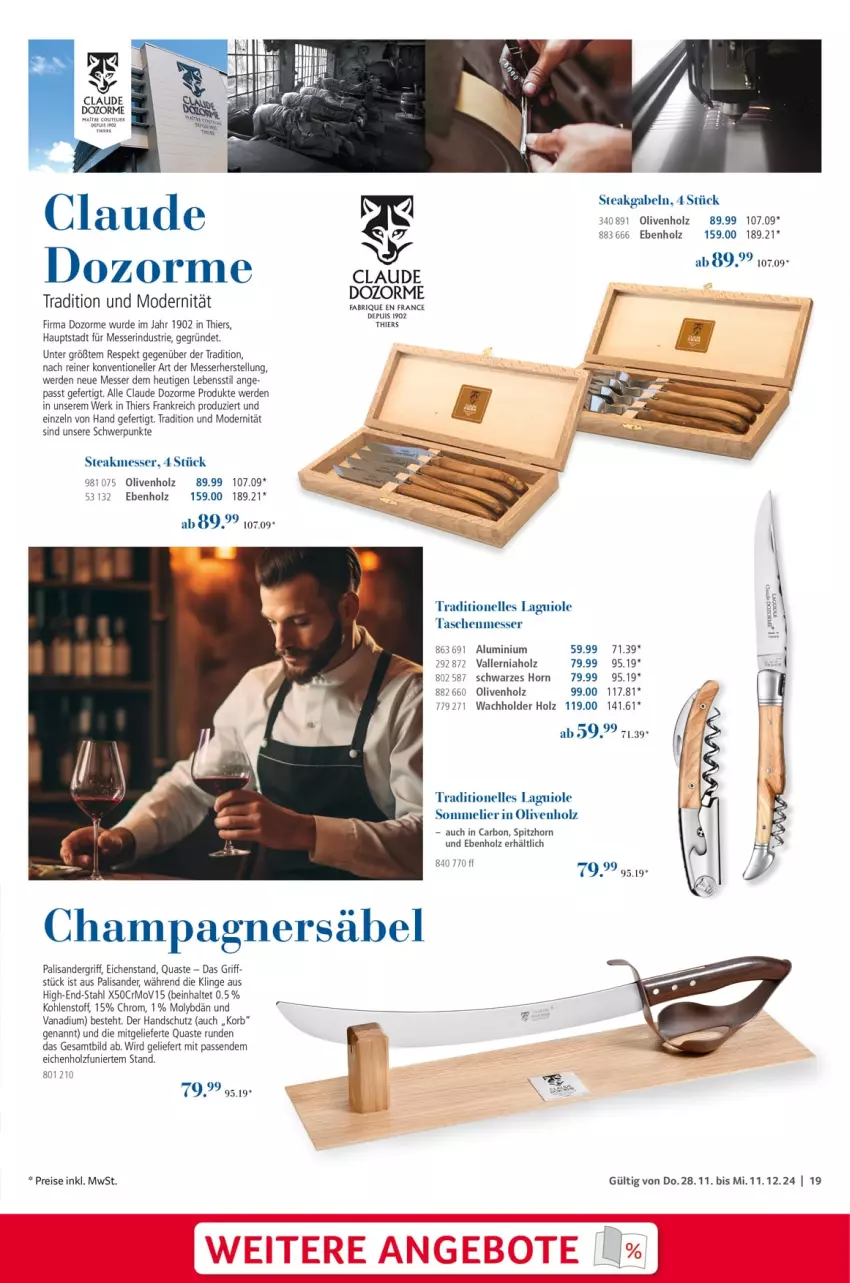 Aktueller Prospekt Selgros - Kochen & Servieren Exklusiv - von 28.11 bis 11.12.2024 - strona 19 - produkty: champagne, champagner, eis, elle, erde, gabel, Heu, Holz, korb, messer, Mode, olive, oliven, Quaste, reis, rind, steak, Tasche, taschen, Ti