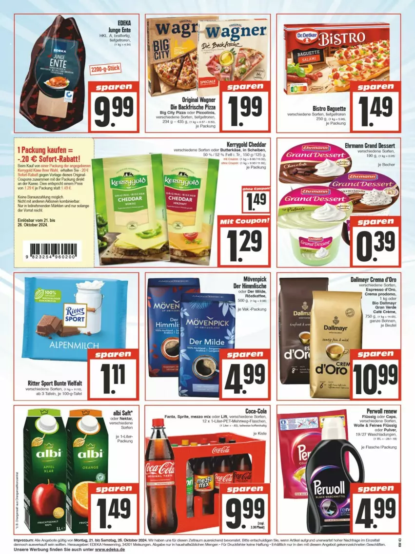 Aktueller Prospekt Edeka - Prospekte - von 19.10 bis 26.10.2024 - strona 2 - produkty: angebot, angebote, Becher, cheddar, coupon, coupons, deka, dessert, ehrmann, Ehrmann Grand Dessert, ente, erde, flasche, gin, Käse, kerrygold, mövenpick, Nektar, ring, saft, Ti