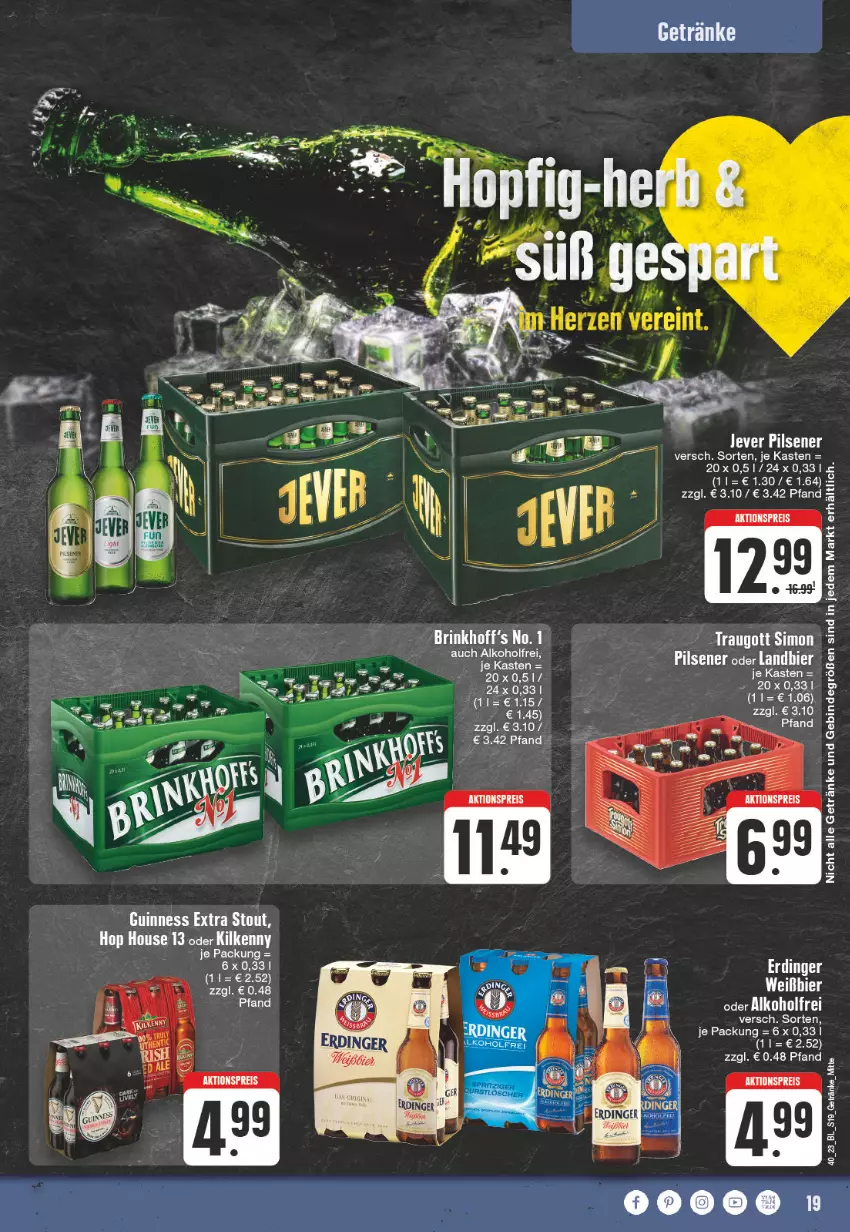 Aktueller Prospekt Edeka - Angebote der Woche - von 02.10 bis 07.10.2023 - strona 19 - produkty: bier, erdinger, getränk, getränke, Kilkenny, pils, pilsener, tee