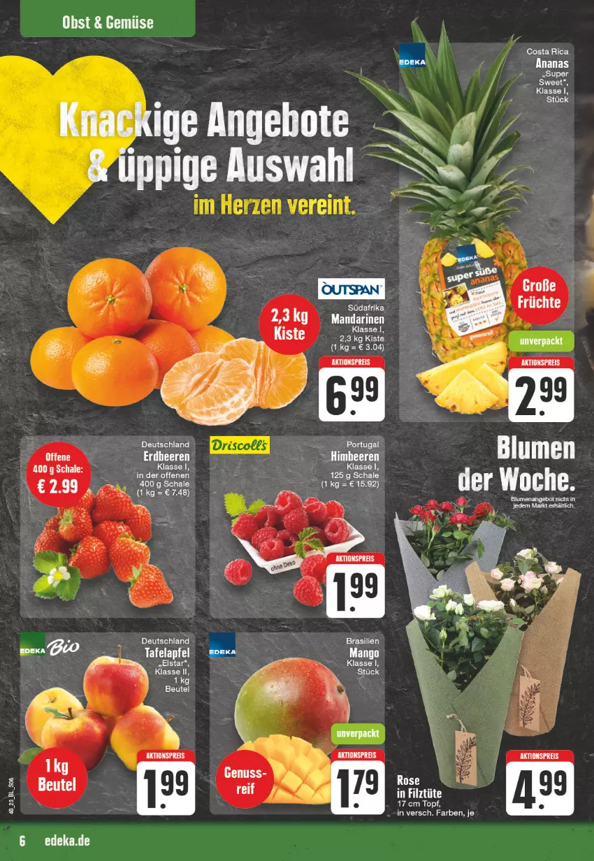 Aktueller Prospekt Edeka - Angebote der Woche - von 02.10 bis 07.10.2023 - strona 6 - produkty: aktionspreis, ananas, angebot, beutel, bio, blume, blumen, eis, mandarine, mandarinen, mango, nuss, obst, reis, Schal, Schale, Ti, topf, Tüte