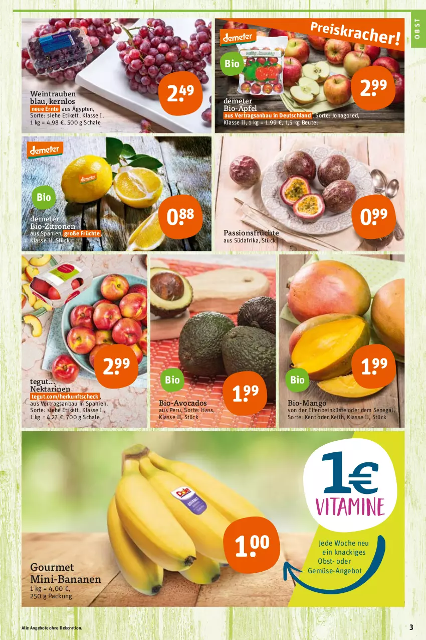 Aktueller Prospekt Tegut - Angebote der Woche - von 12.06 bis 17.06.2023 - strona 5 - produkty: angebot, angebote, avocado, avocados, banane, bananen, Bau, beutel, bio, bio-zitronen, dekoration, früchte, jonagored, mango, Nektar, nektarinen, obst, Schal, Schale, Ti, trauben, wein, zitrone, zitronen