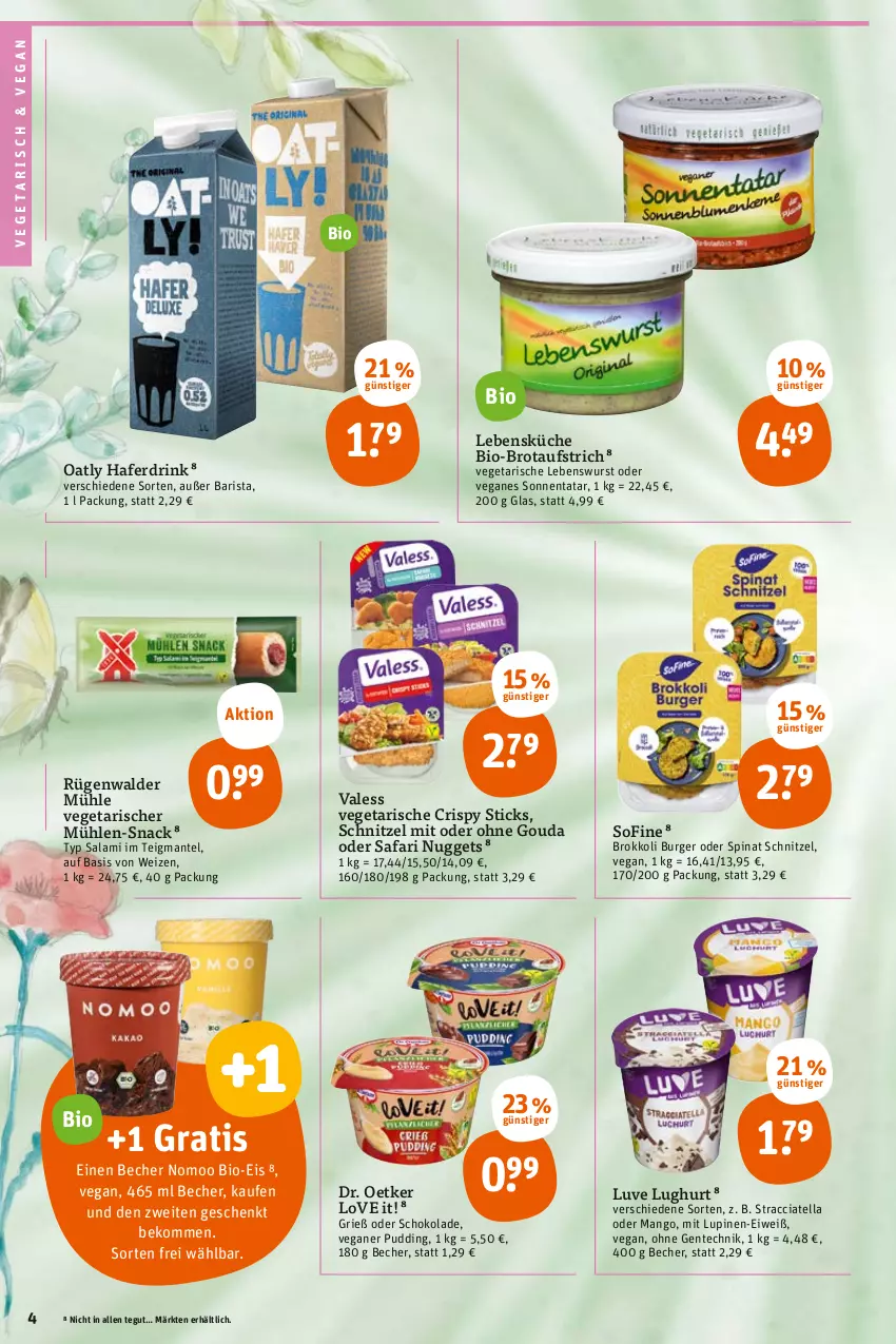 Aktueller Prospekt Tegut - Angebote der Woche - von 12.06 bis 17.06.2023 - strona 6 - produkty: ACC, aufstrich, Becher, beko, bio, brokkoli, brot, brotaufstrich, burger, Dr. Oetker, drink, eis, ente, gouda, hafer, Haferdrink, küche, mango, Mantel, nuggets, pudding, rügenwalder, rügenwalder mühle, salami, schnitzel, schoko, schokolade, snack, spinat, Ti, Vegeta, wurst