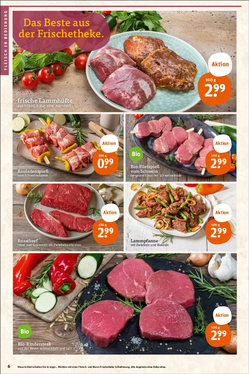 Aktueller Prospekt Tegut - Angebote der Woche - von 12.06 bis 17.06.2023 - strona 8 - produkty: angebot, angebote, beef, bio, bohne, bohnen, braten, dekoration, eis, filet, filets, fleisch, lamm, mac, mit zwiebeln, natur, pfanne, rind, rinder, Rindersteak, roastbeef, rouladen, schwein, schweine, steak, Ti, wein, weine, wurst, zwiebel, zwiebeln