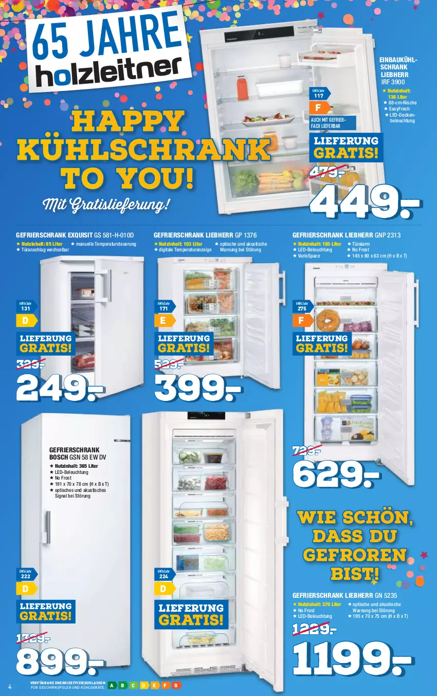 Aktueller Prospekt Holzleitner - Prospekte - von 25.02 bis 05.03.2022 - strona 4 - produkty: Bau, beleuchtung, bosch, decke, einbaukühlschrank, elle, gefrierfach, gefrierschrank, geschirr, geschirrspüler, kühlgerät, kühlschrank, led-beleuchtung, LG, liebherr, Schrank, Signal, Ti, tisch, türanschlag wechselbar, Yo