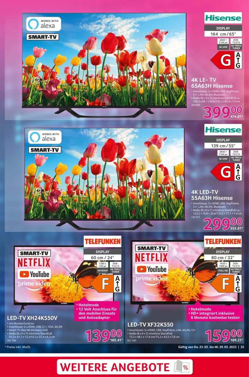 Aktueller Prospekt Selgros - Nonfood - von 23.03 bis 29.03.2023 - strona 25 - produkty: adapter, alexa, angebot, angebote, auto, dvb, eis, HDMI, hisense, kopfhörer, Mode, monitor, reis, smart tv, telefunken, Ti, tuner, uhd, usb