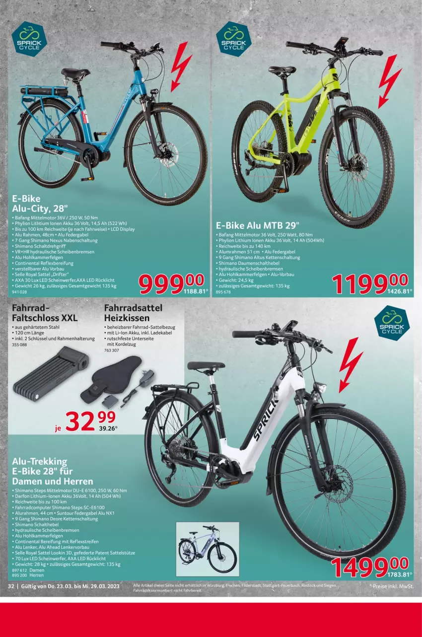 Aktueller Prospekt Selgros - Nonfood - von 23.03 bis 29.03.2023 - strona 32 - produkty: akku, deka, Fahrrad, Faltschloss, Heizkissen, kissen, ladekabel, sattel