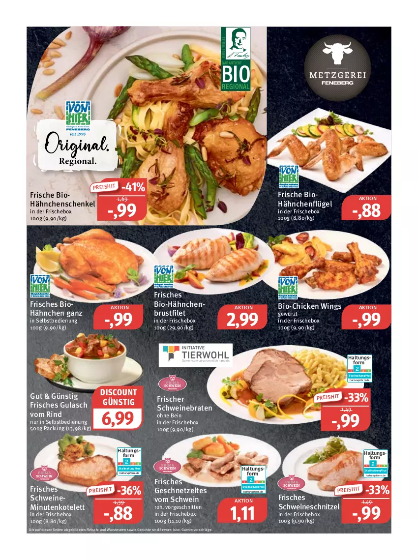 Aktueller Prospekt Feneberg - Prospekte - von 08.12 bis 10.12.2022 - strona 2 - produkty: bio, braten, brustfilet, chicken wings, discount, eis, filet, fleisch, garnier, geschnetzeltes, gewürz, gulasch, hähnchenflügel, hähnchenschenkel, henkel, kotelett, reis, rind, schenkel, schnitten, schnitzel, schwein, schweine, schweinebraten, schweineschnitzel, Ti, wein, weine, wurst, Zelt