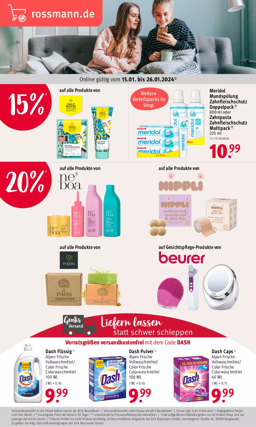 Aktueller Prospekt Rossmann - Prospekte - von 15.01 bis 19.01.2024 - strona 14 - produkty: angebot, angebote, Cap, colorwaschmittel, eis, elle, fleisch, gesichtspflege, LG, meridol, mundspülung, ndk, pasta, reis, spülung, teller, Ti, versandkostenfrei, vollwaschmittel, waschmittel, wedel, zahnpasta, ZTE