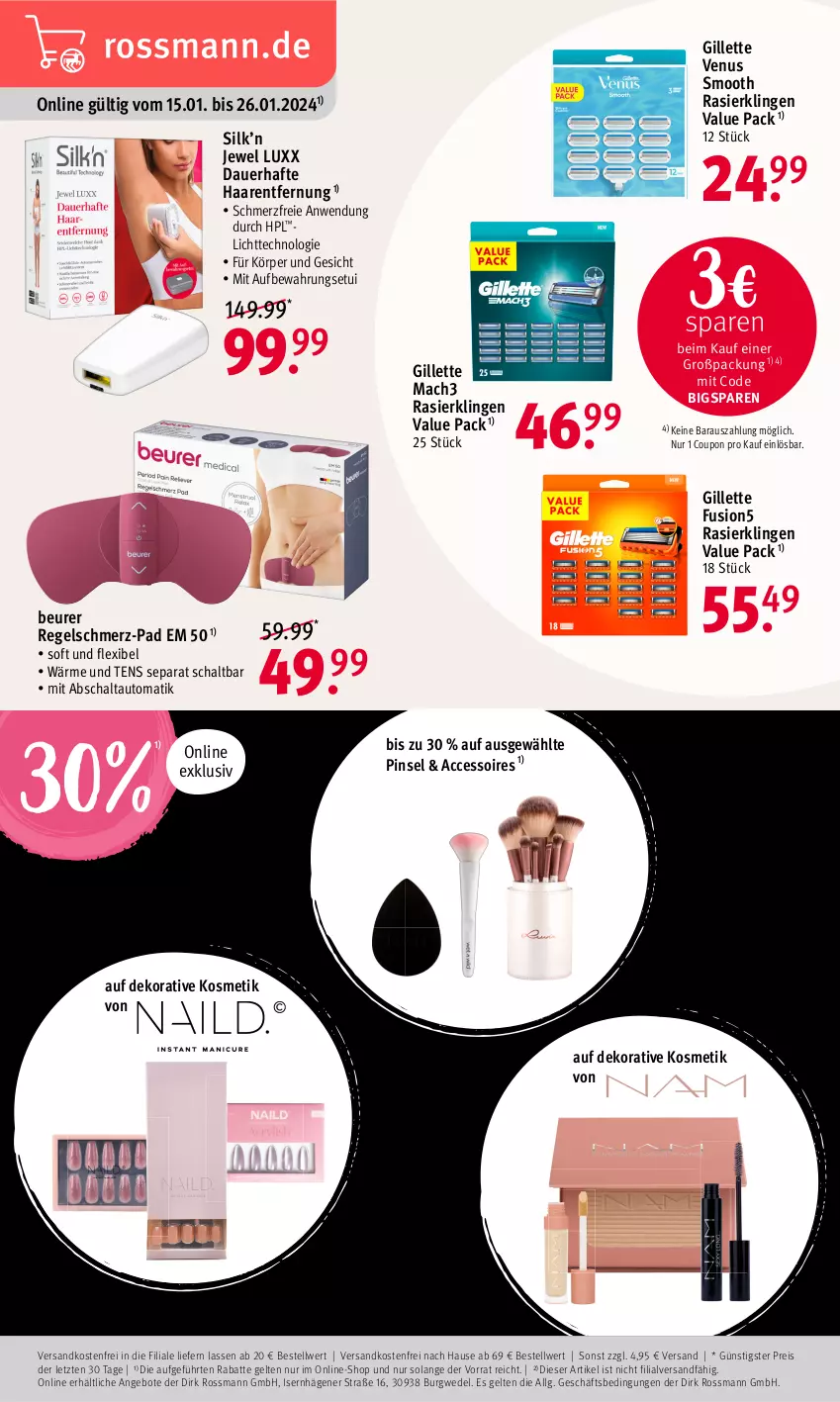 Aktueller Prospekt Rossmann - Prospekte - von 15.01 bis 19.01.2024 - strona 15 - produkty: ACC, accessoires, angebot, angebote, auer, auto, beurer, coupon, eis, fusion5, gillette, gillette venus, Haarentfernung, HP, kosmetik, LG, mac, mach3, ndk, Pinsel, Rasierklinge, rasierklingen, reis, Schal, Ti, venus, versandkostenfrei, wedel, ZTE