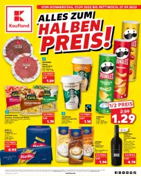 Gazetka promocyjna Kaufland - Gazetka - ważna od 07.09 do 07.09.2022 - strona 1 - produkty: angebot, angebote, barilla, Becher, beere, beutel, braten, brombeere, Cap, cappuccino, chips, cin, eis, getränk, giovanni rana, hartweizen, kaffee, kirsch, kirsche, krüger, pasta, Pastagericht, pflaume, primitivo, pringles, Rana, ravioli, reis, ring, rotwein, salami, Spezi, starbucks, teigwaren, Ti, torte, tortellini, tortelloni, wein, wiltmann, ZTE