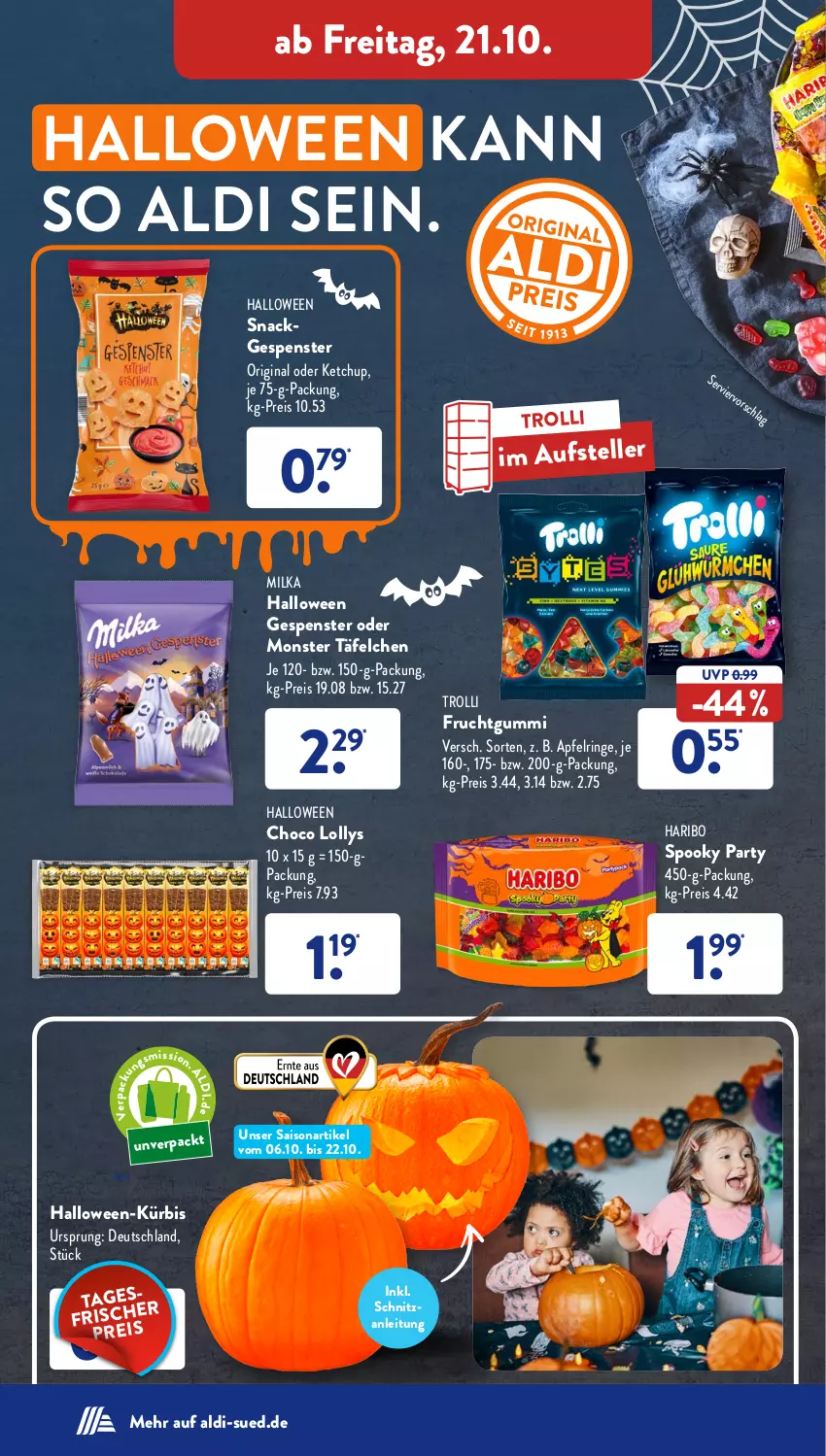 Aktueller Prospekt AldiSud - NÄCHSTE WOCHE - von 17.10 bis 22.10.2022 - strona 38 - produkty: aldi, apfel, eis, elle, frucht, fruchtgummi, gin, haribo, ketchup, Kürbis, milka, monster, reis, ring, snack, teller, Ti, trolli, trolli fruchtgummi