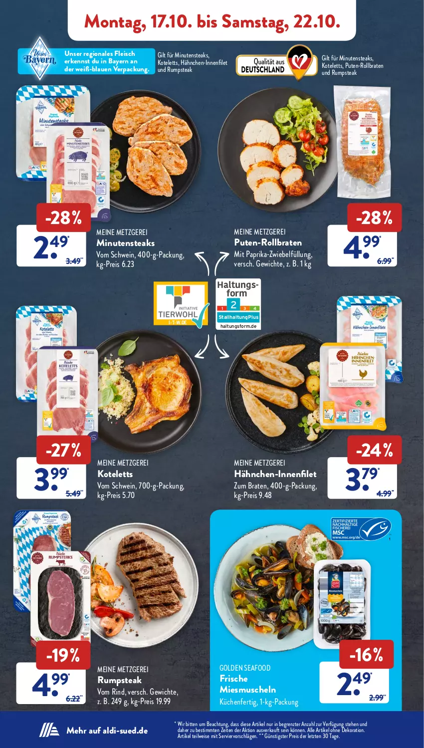 Aktueller Prospekt AldiSud - NÄCHSTE WOCHE - von 17.10 bis 22.10.2022 - strona 6 - produkty: aldi, alle artikel ohne dekoration, braten, dekoration, eis, filet, fleisch, kotelett, küche, Küchen, minutensteaks, mit paprika, Muscheln, paprika, pute, reis, rind, rollbraten, rum, rumpsteak, schwein, steak, steaks, Ti, wein, ZTE, zwiebel