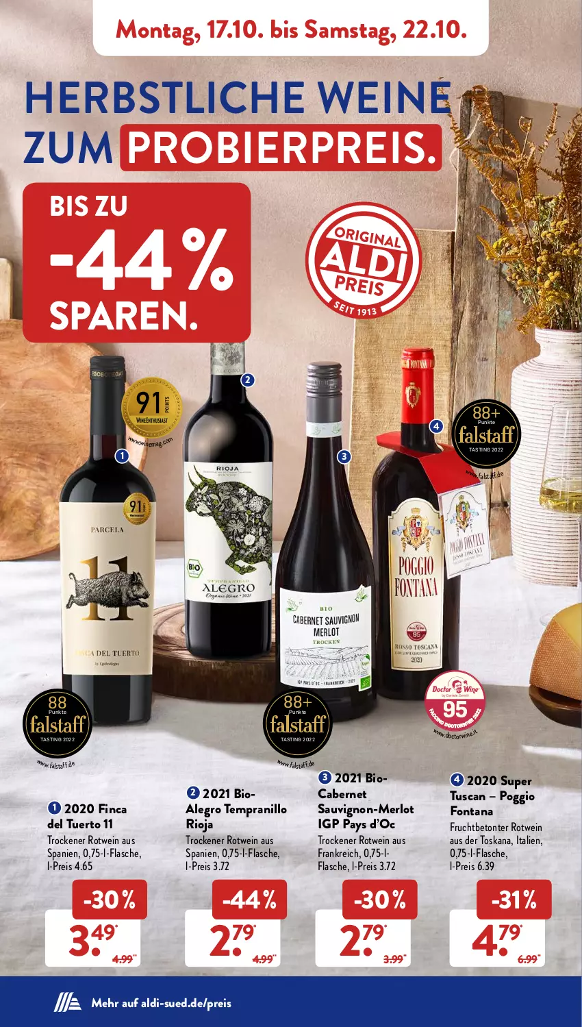 Aktueller Prospekt AldiSud - NÄCHSTE WOCHE - von 17.10 bis 22.10.2022 - strona 8 - produkty: aldi, asti, bier, bio, cabernet, cabernet sauvignon, eis, flasche, frucht, merl, merlot, reis, rioja, rotwein, sauvignon, tempranillo, Ti, wein, weine