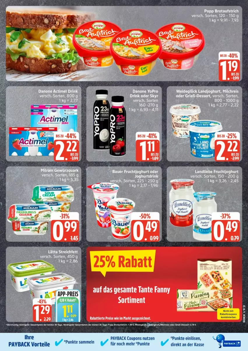 Aktueller Prospekt Edeka - Prospekte - von 06.07 bis 11.07.2026 - strona 13 - produkty: actimel, aufstrich, brot, brotaufstrich, coupon, coupons, deo, dessert, eis, payback, Popp, reis, tante fanny, Ti, ZTE