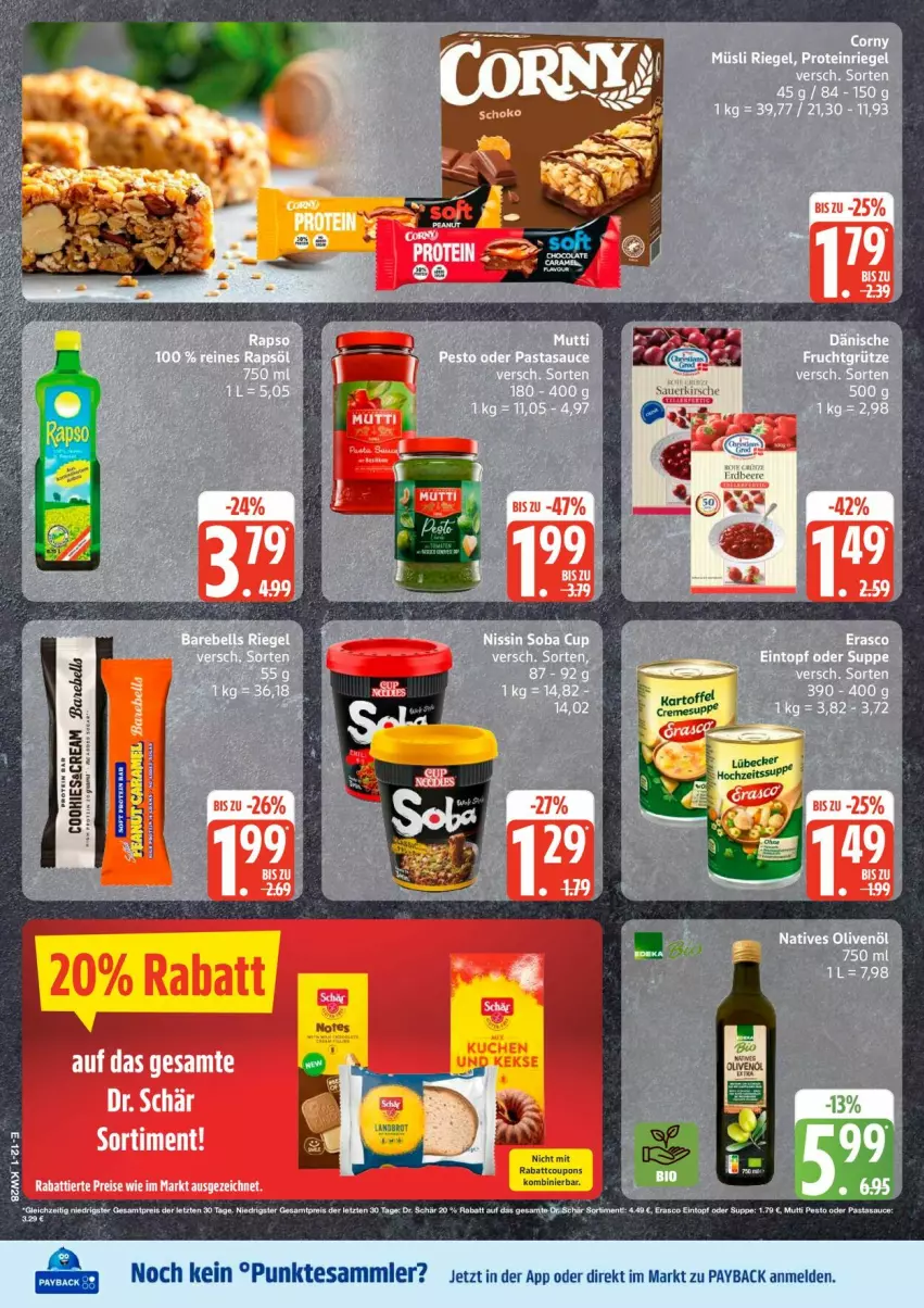 Aktueller Prospekt Edeka - Prospekte - von 06.07 bis 11.07.2026 - strona 16 - produkty: corny, coupon, coupons, erasco, frucht, fruchtgrütze, grütze, müsli, natives olivenöl, olive, oliven, olivenöl, payback, riegel, tesa, Ti