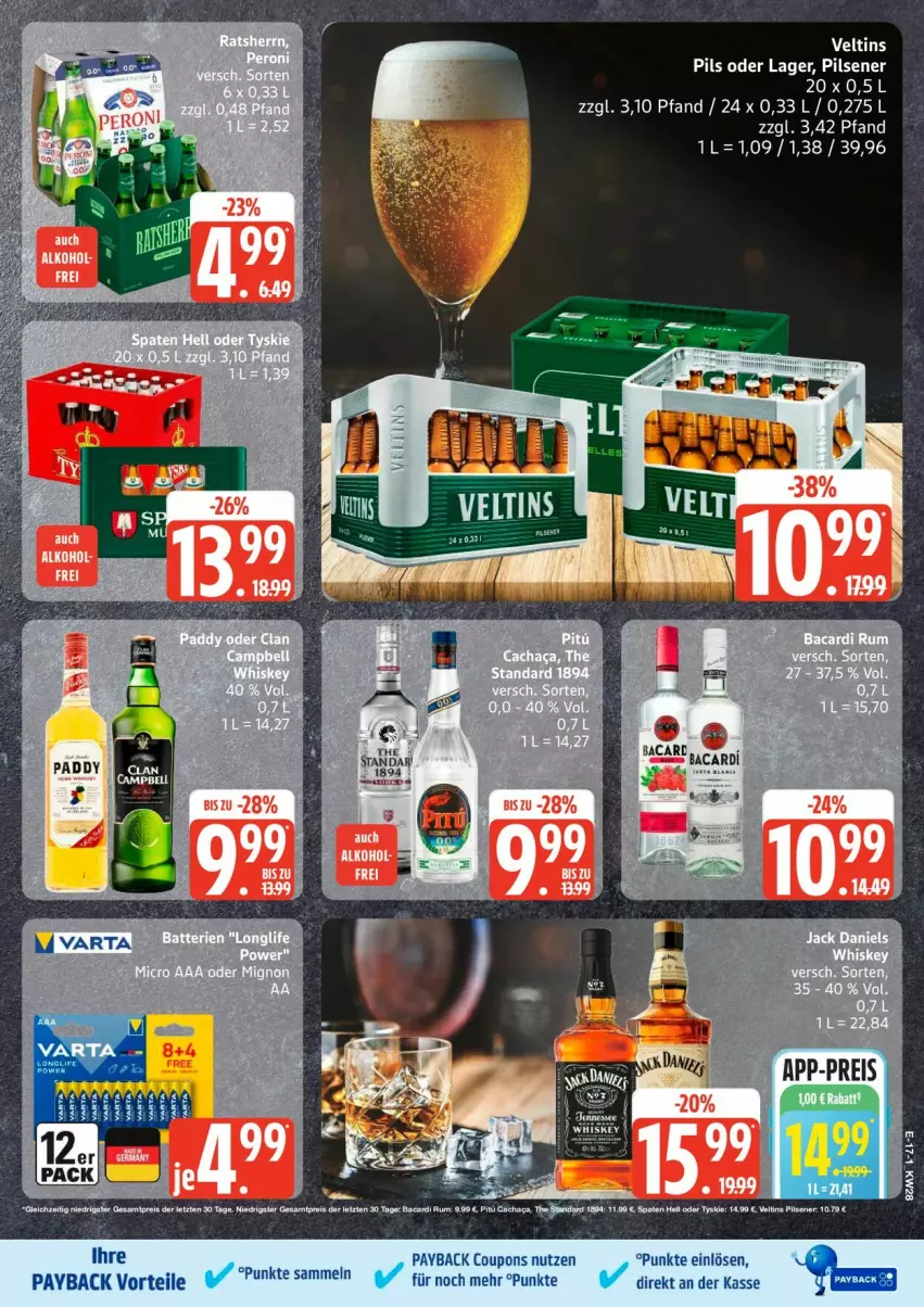 Aktueller Prospekt Edeka - Prospekte - von 06.07 bis 11.07.2026 - strona 22 - produkty: bacardi, coupon, coupons, payback, pils, pilsener, Ti, veltins