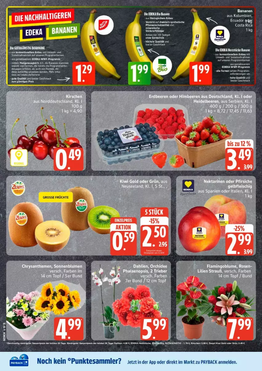 Aktueller Prospekt Edeka - Prospekte - von 06.07 bis 11.07.2026 - strona 4 - produkty: banane, bananen, Bau, bio, dahlie, decke, Deckel, deka, edeka bio, eis, elle, früchte, kirsch, kirsche, kirschen, kiwi, Kiwi Gold, payback, reis, tesa, Ti, tisch, zespri, ZTE