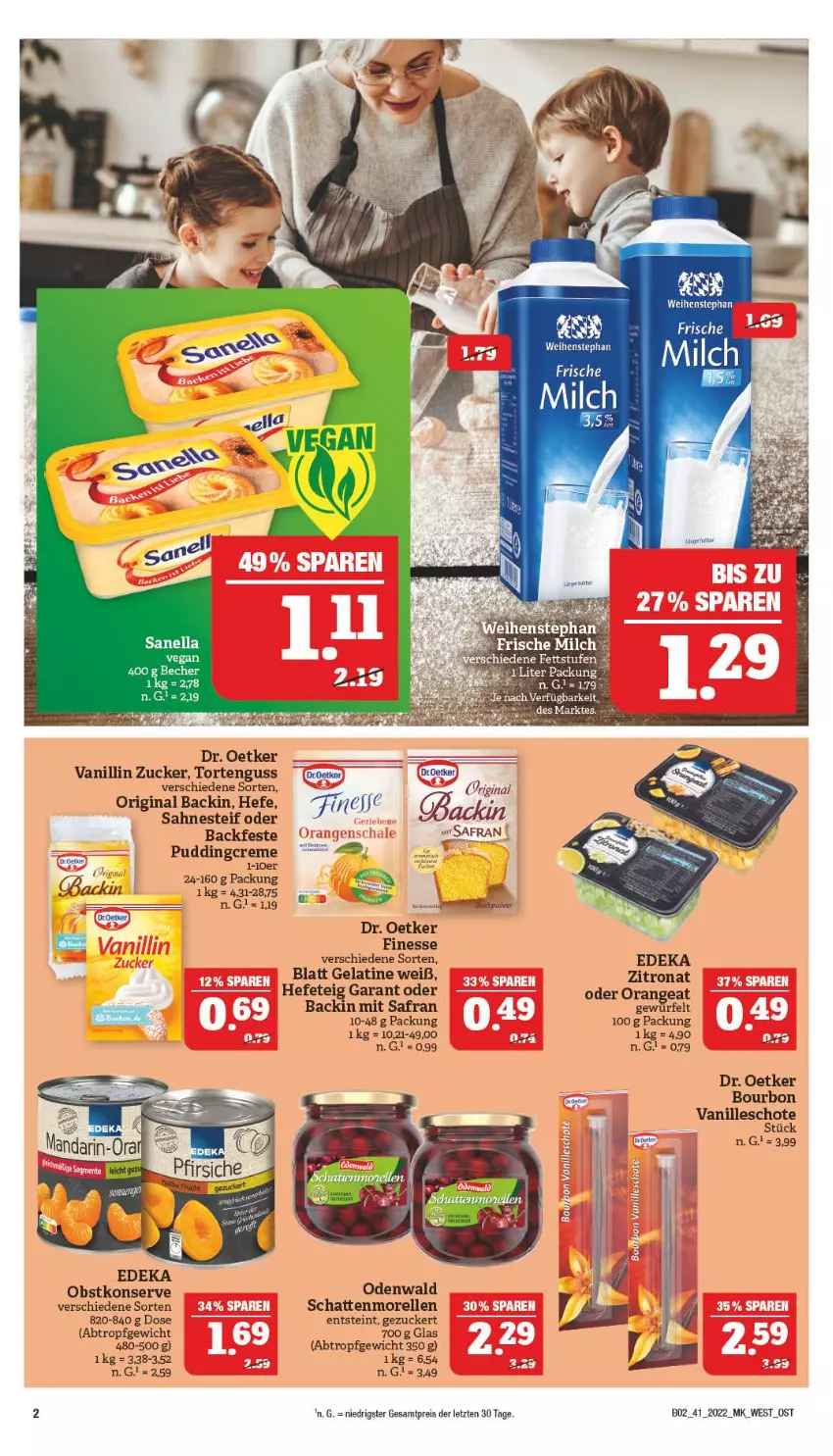 Aktueller Prospekt Marktkauf - Prospekt - von 09.10 bis 15.10.2022 - strona 2 - produkty: Becher, bourbon, bourbon vanille, deka, dr oetker, Dr. Oetker, eis, elle, finesse, gelatine, gin, Hefe, morellen, obst, odenwald, orange, pudding, reis, rel, Safran, sahne, sahnesteif, schattenmorellen, tee, Ti, torte, tortenguss, vanille, weihenstephan, würfel, ZTE, zucker