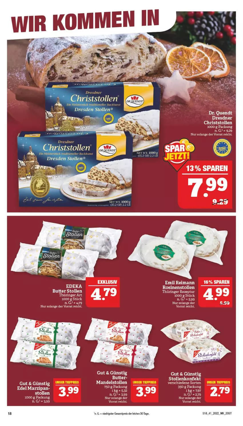 Aktueller Prospekt Marktkauf - Prospekt - von 09.10 bis 15.10.2022 - strona 22 - produkty: butter, eis, mandel, marzipan, reis, Stollen, tee, Ti, ZTE