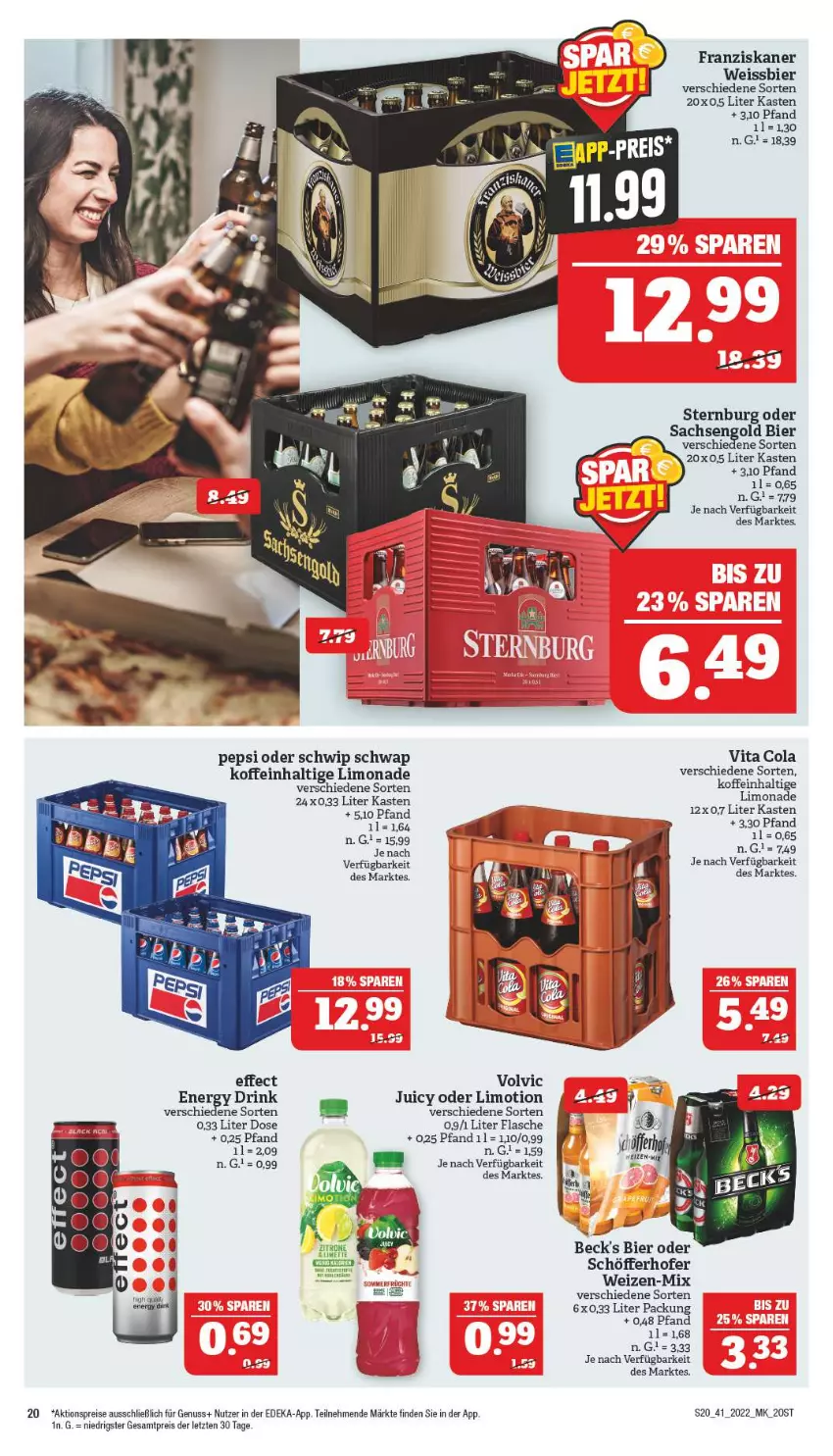 Aktueller Prospekt Marktkauf - Prospekt - von 09.10 bis 15.10.2022 - strona 24 - produkty: aktionspreis, beck's, bier, cola, deka, drink, Effect, eis, energy drink, flasche, franziskaner, limo, limonade, nuss, pepsi, reis, sac, schöfferhofer, Schwip Schwap, Sternburg, Ti, vita, Vita C, volvic, weissbier, zitrone, ZTE